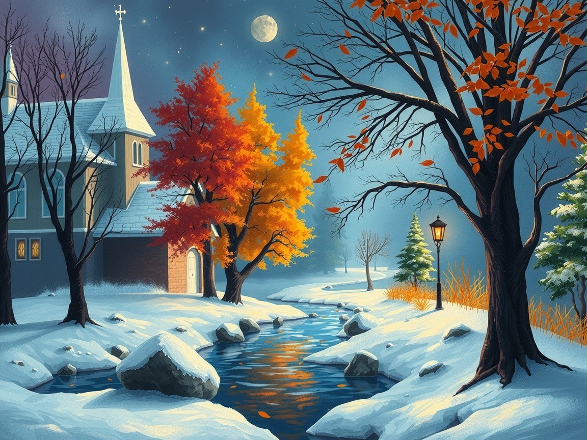 Winter Landscape with Church and Moonlit River