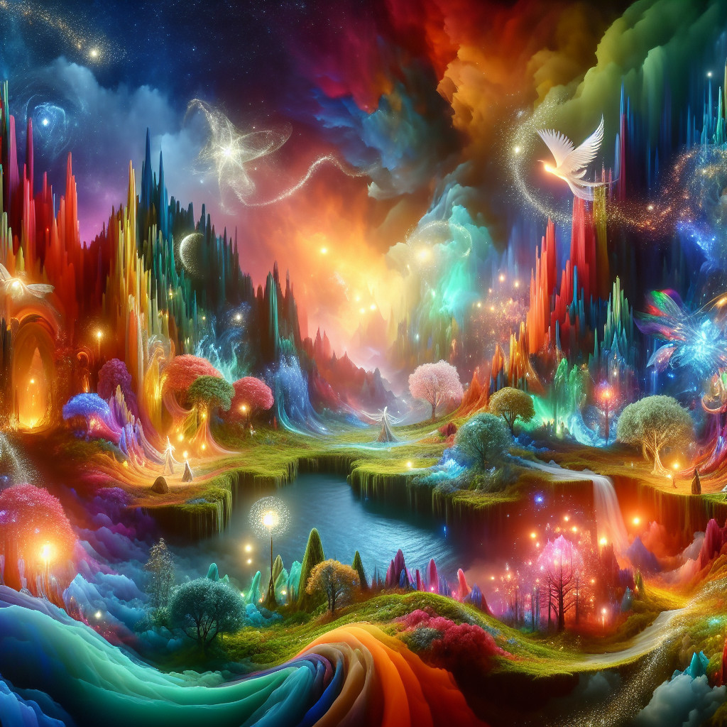 Vibrant Fantastical Landscape with Ethereal Elements