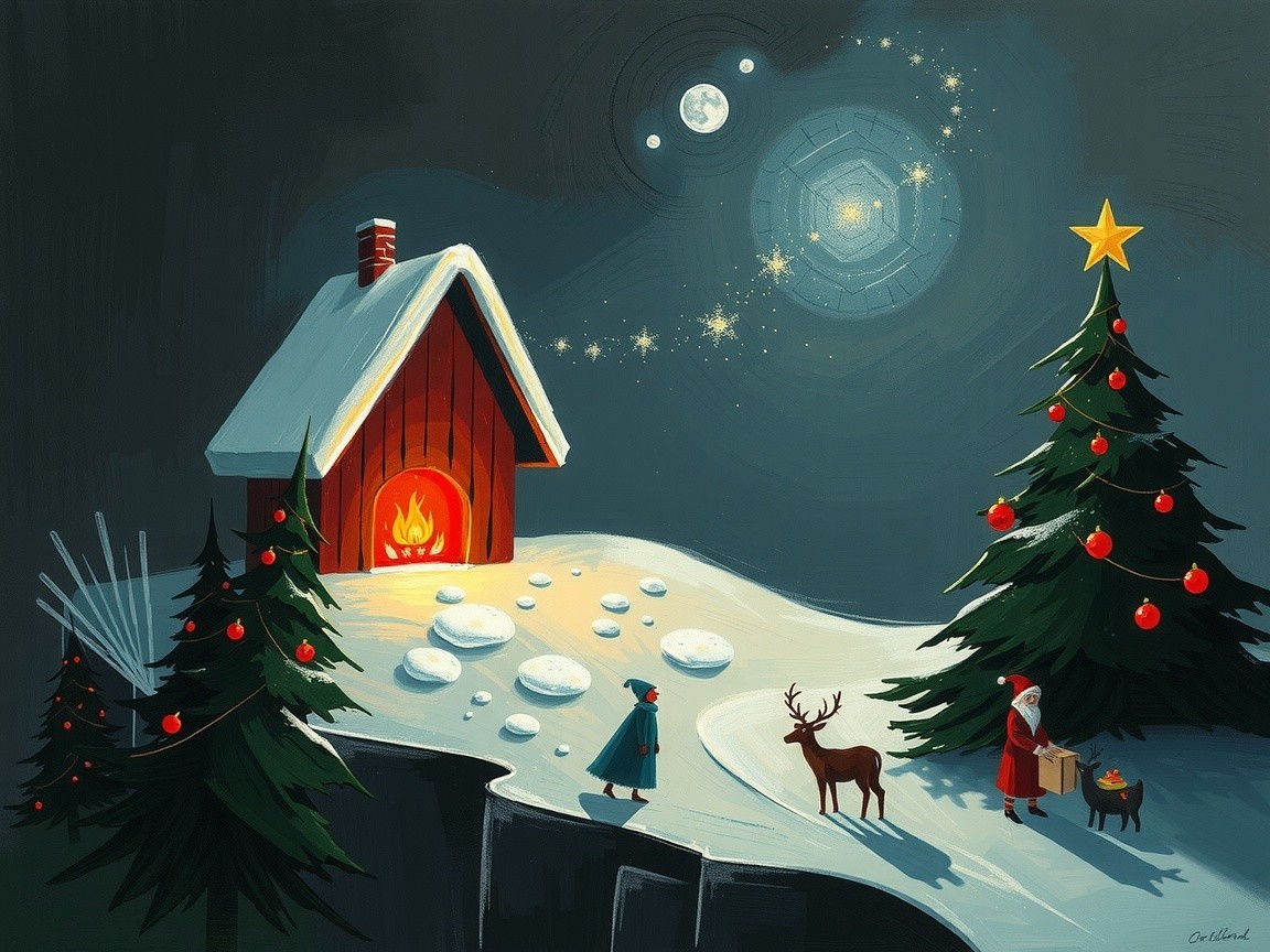 Cozy Red Cabin in a Snowy Winter Landscape