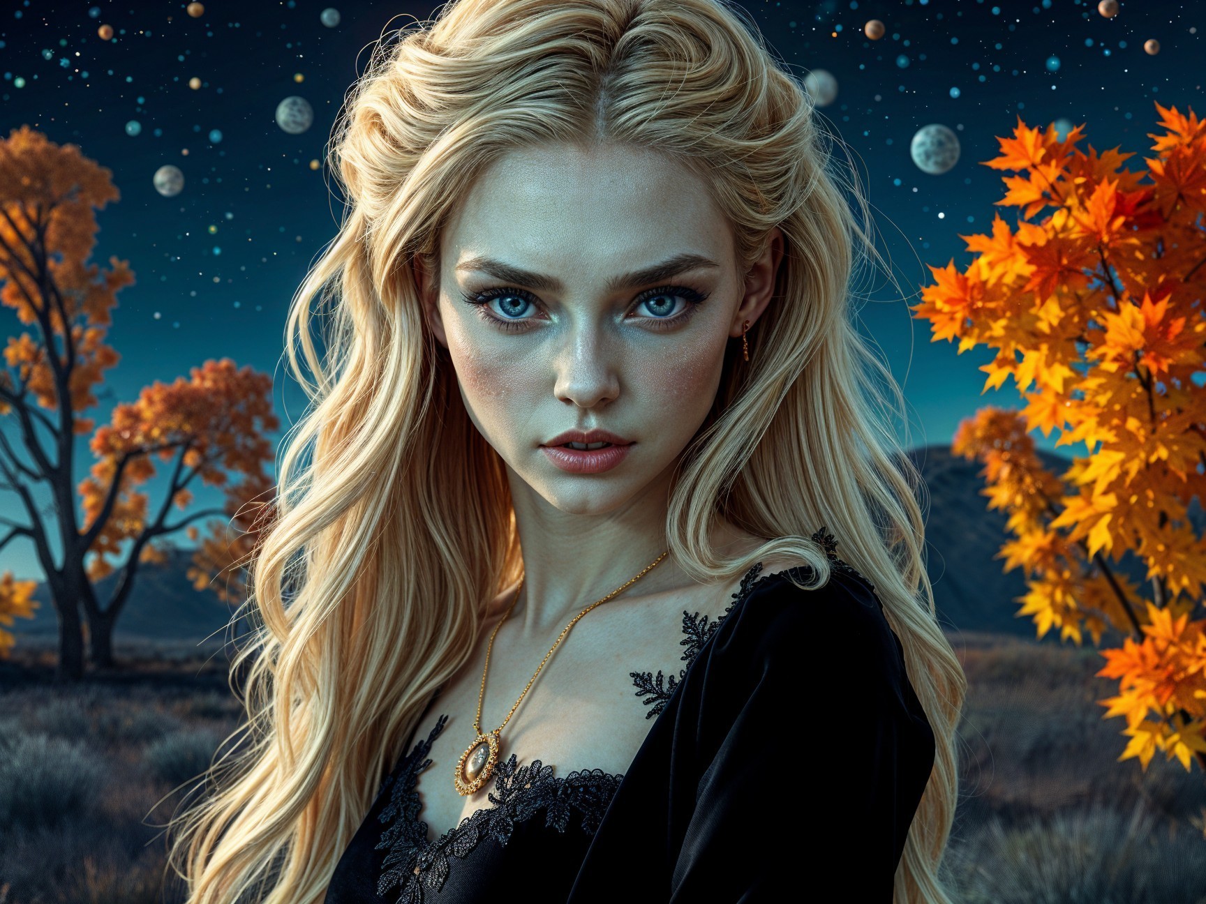 Surreal Landscape with Figure and Autumn Foliage