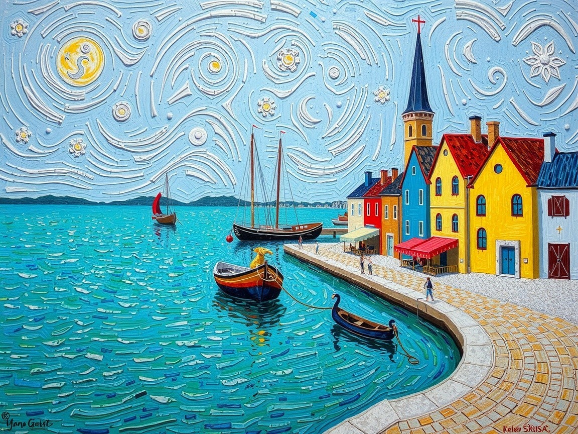 Vibrant Night Sky Over Serene Waterfront Scene