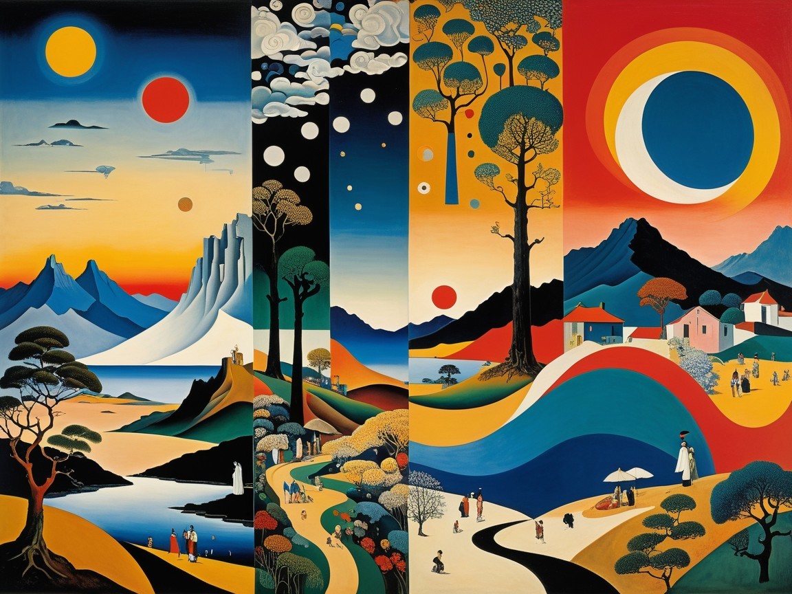 Colorful Panels of Landscapes and Celestial Events