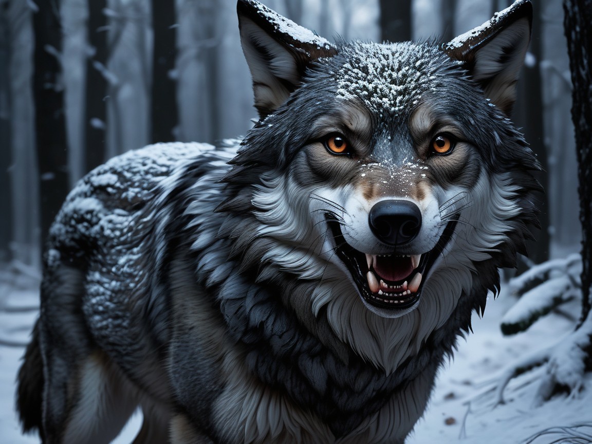 Majestic Gray Wolf in Snowy Forest Setting
