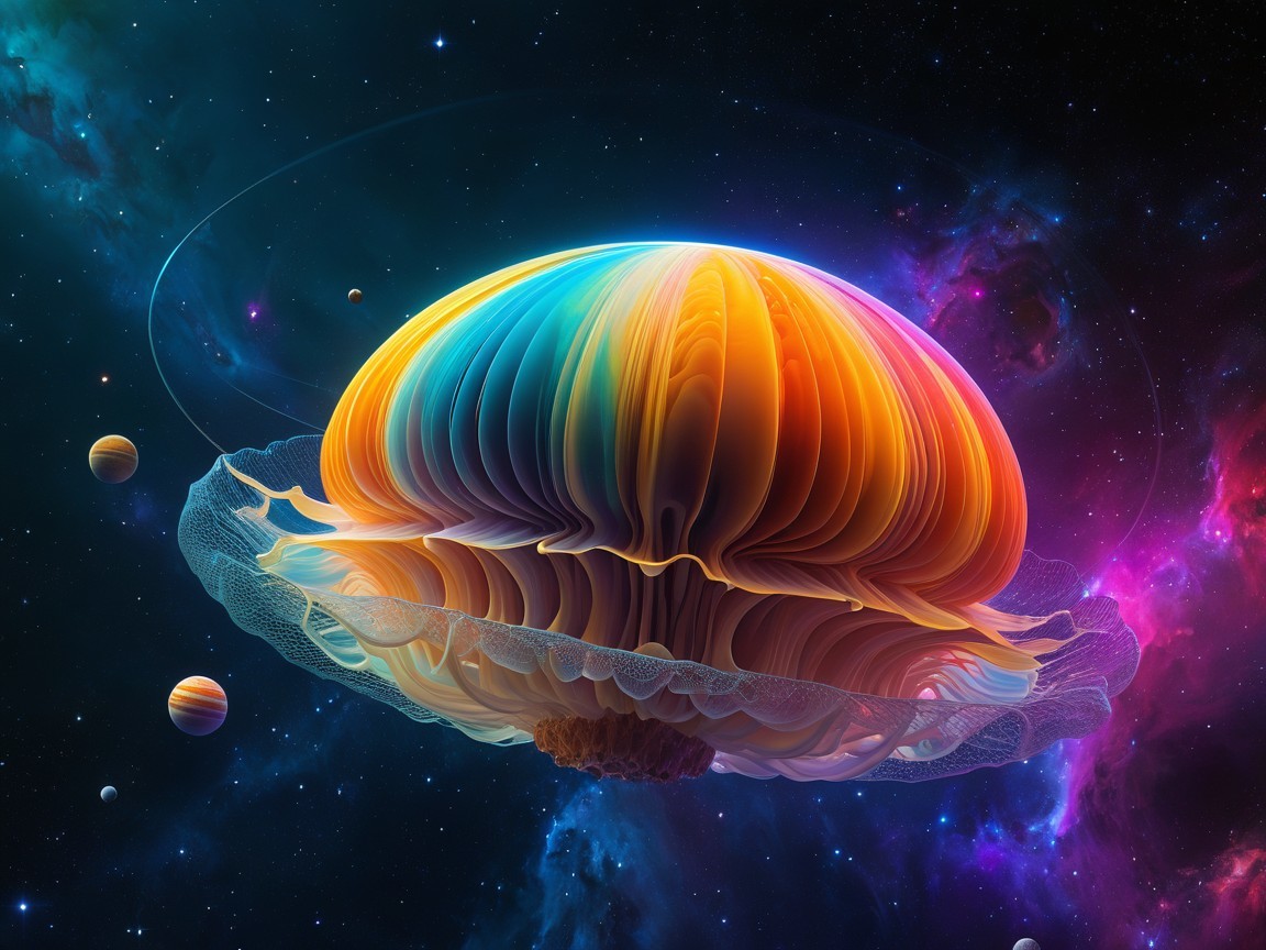 Vibrant Jellyfish in Cosmic Expanse with Nebulae