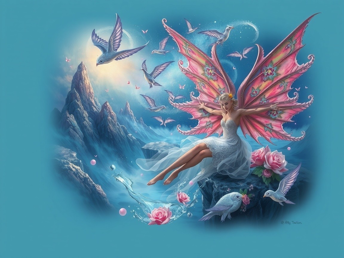 Whimsical Fairy by Serene Lake with Vibrant Wings