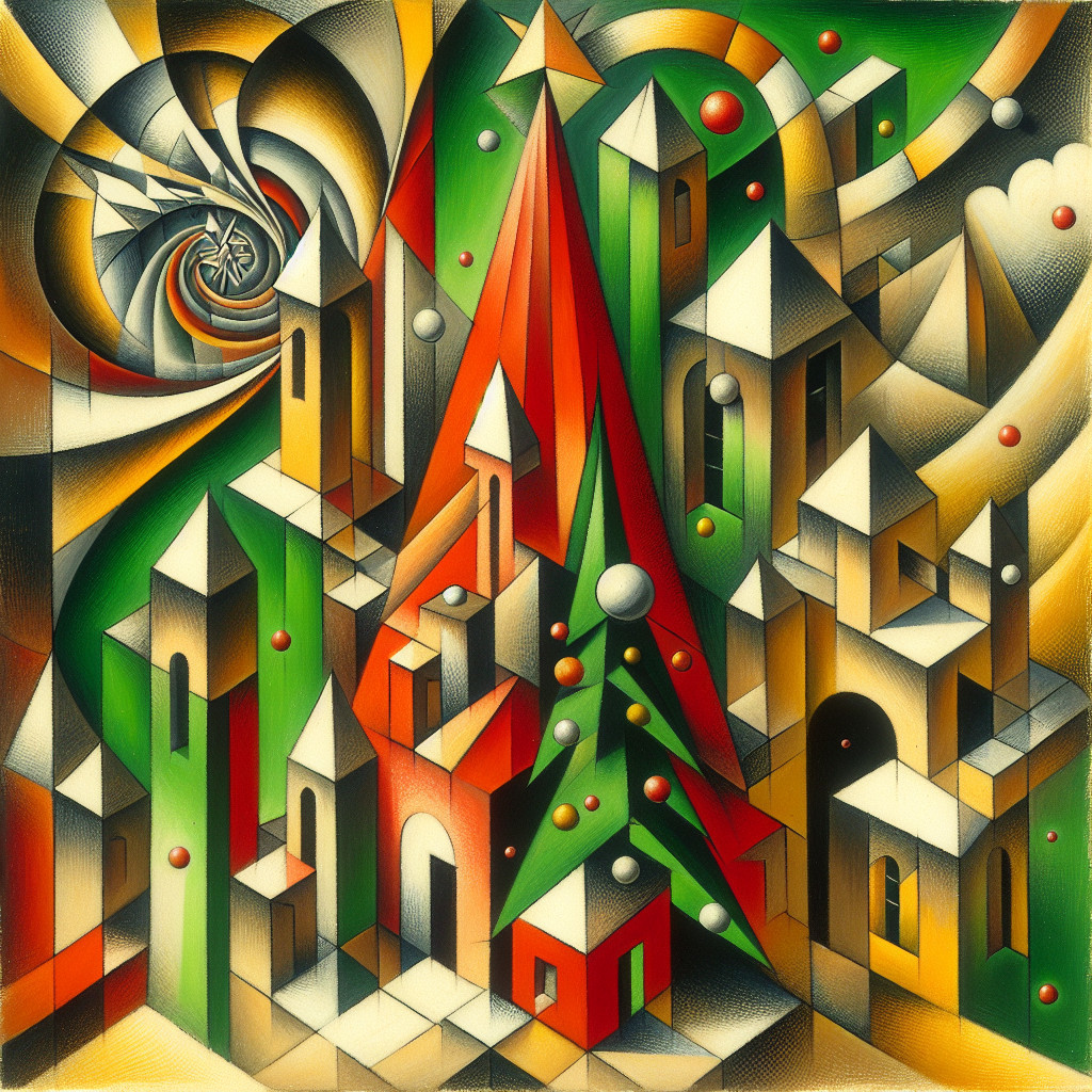 Abstract Christmas Tree with Geometric Buildings