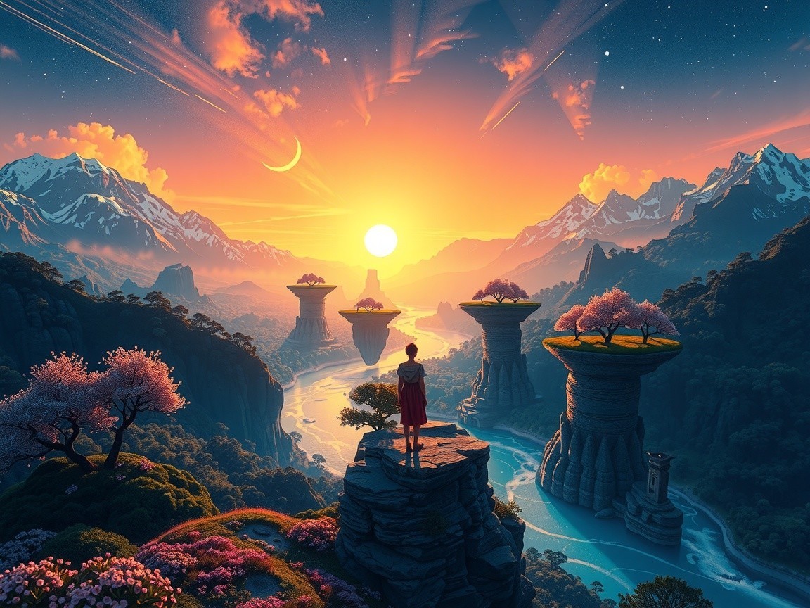 Majestic Sunset Landscape with Mountains and Islands