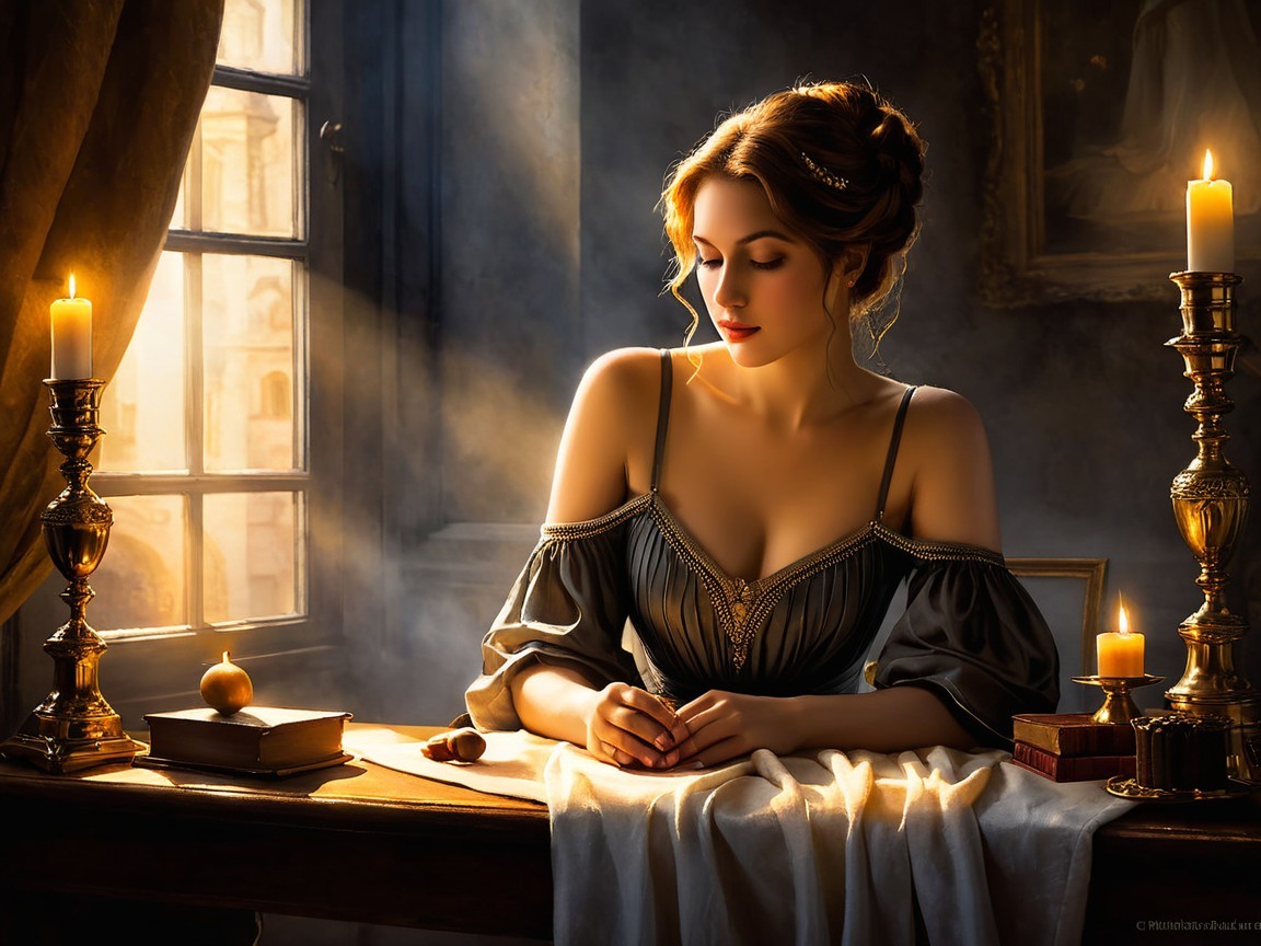 Elegant Woman in Candlelight with Soft Waves