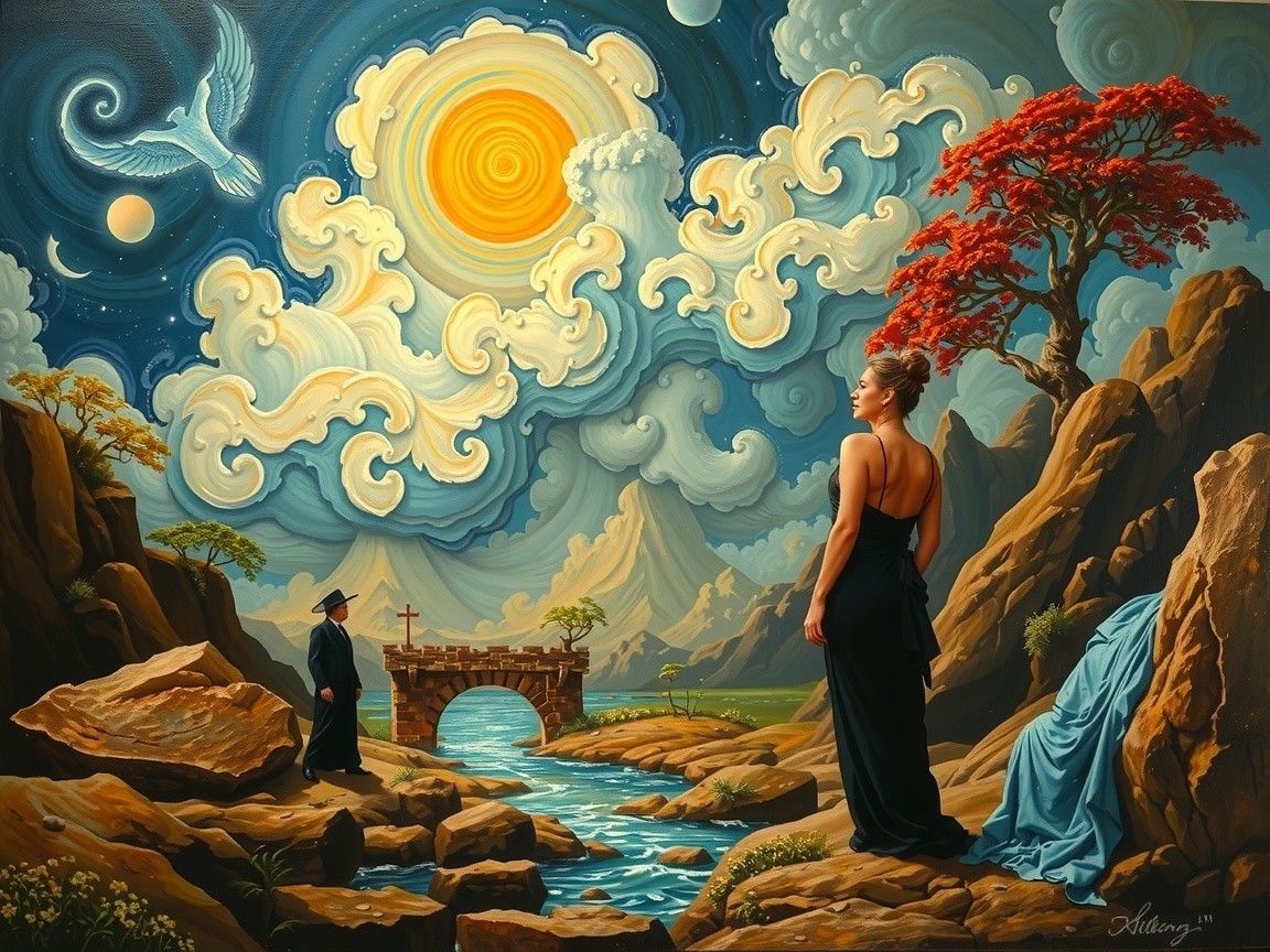 Surreal Landscape with Vibrant Clouds and River