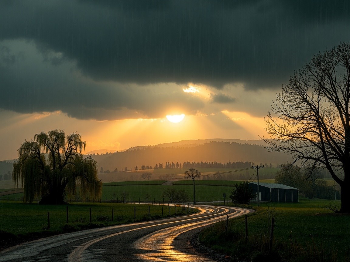 Winding Road Through Lush Landscape Under Overcast Sky