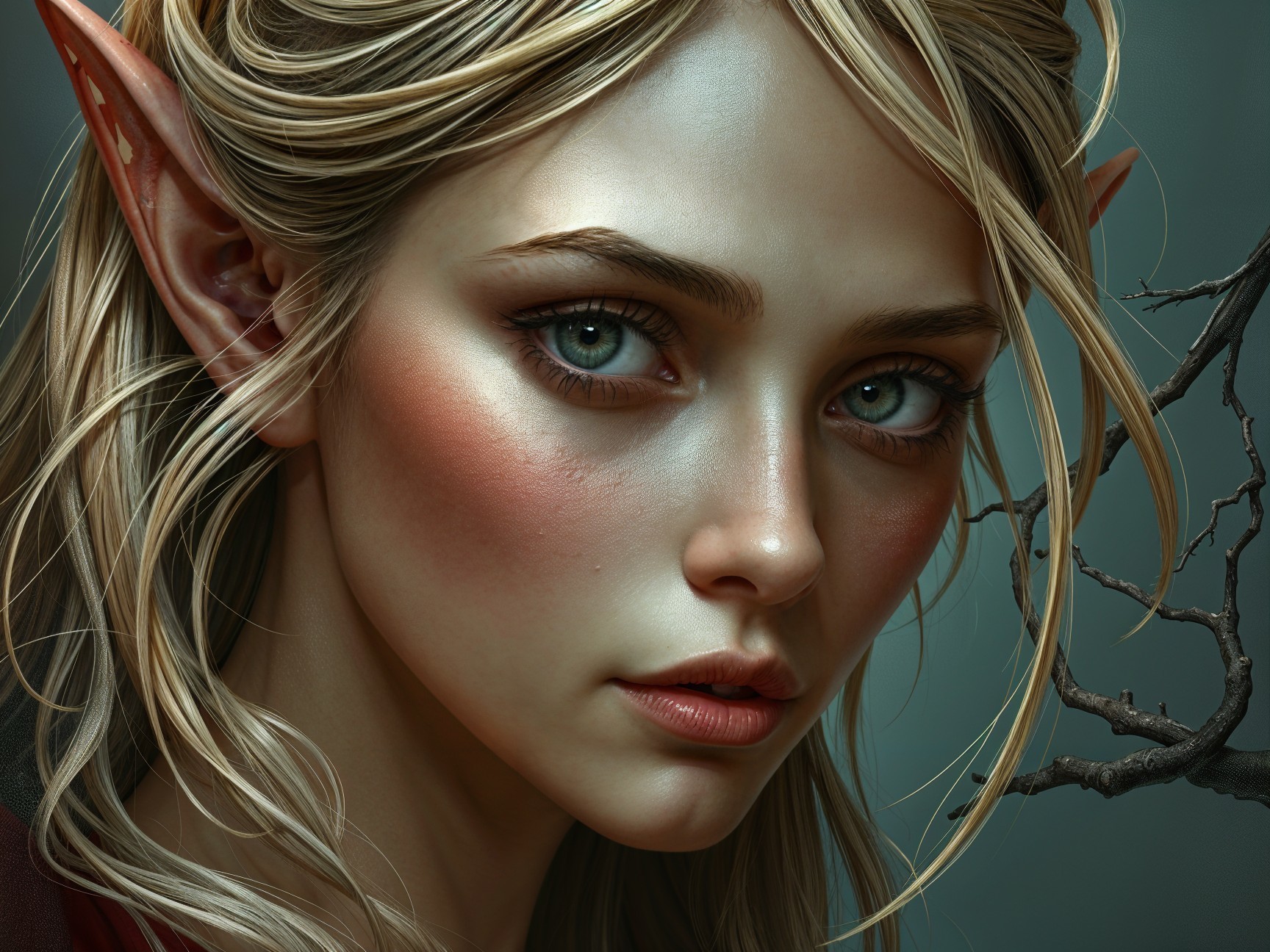 Close-up of an ethereal figure with pointed ears