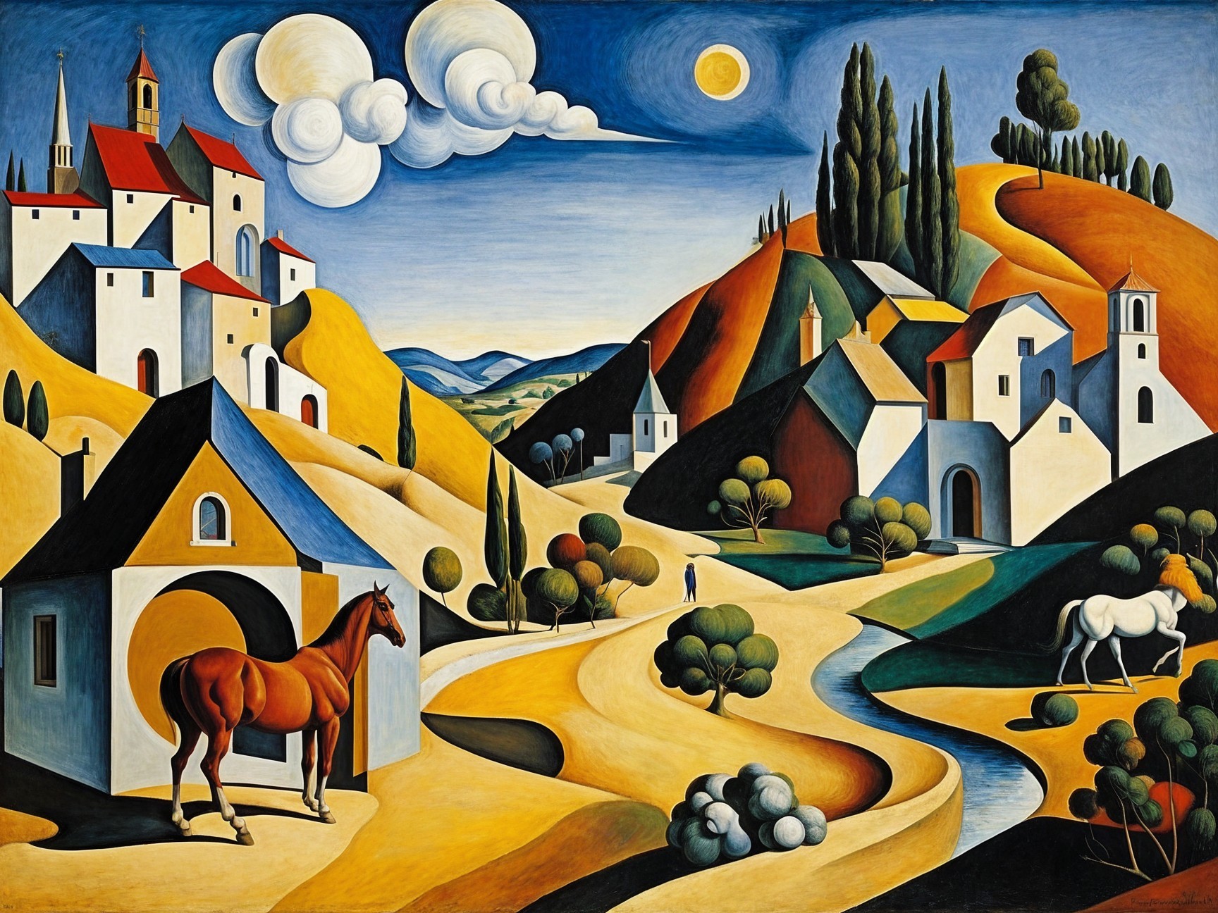 Vibrant Landscape with Hills, Villages, and Nature Elements
