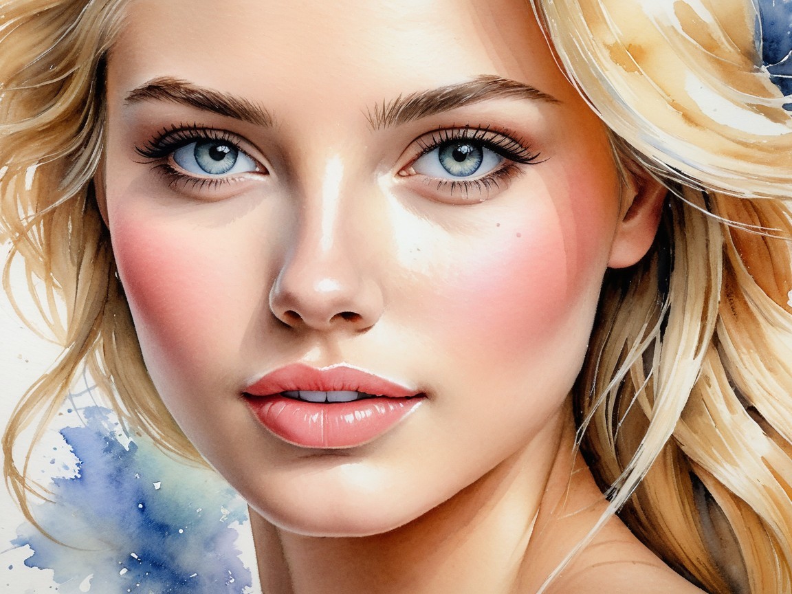 Portrait of a Young Woman with Blue Eyes and Blonde Hair