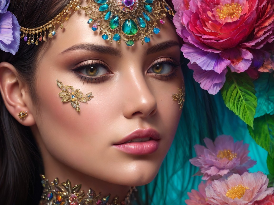 Close-up Portrait of a Young Woman with Green Eyes
