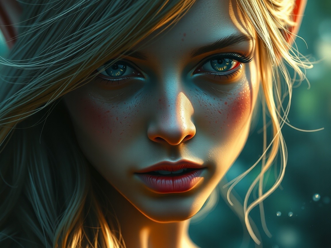Close-Up of a Young Woman with Striking Features