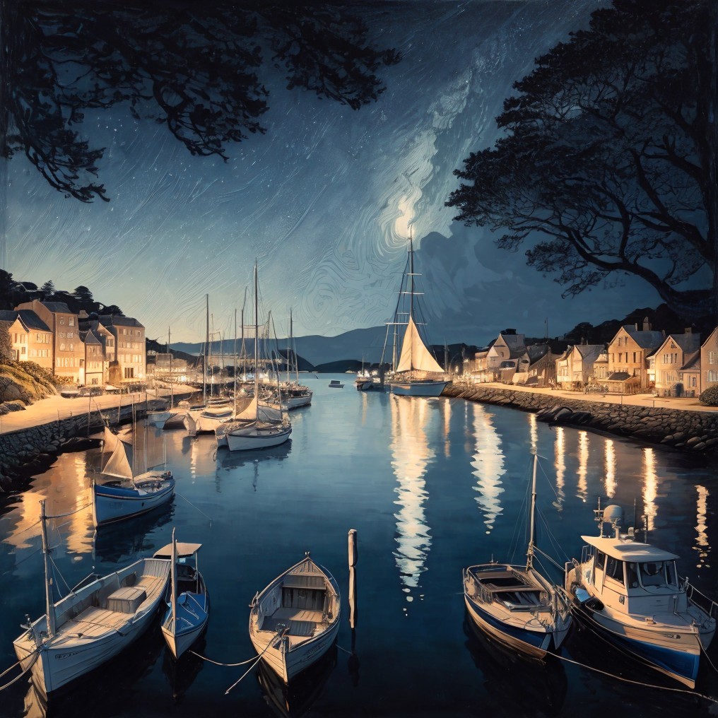 Serene Nighttime Harbor Scene with Soft Lighting