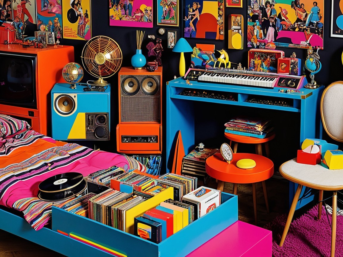 Vibrant Retro-Inspired Bedroom with Bold Colors