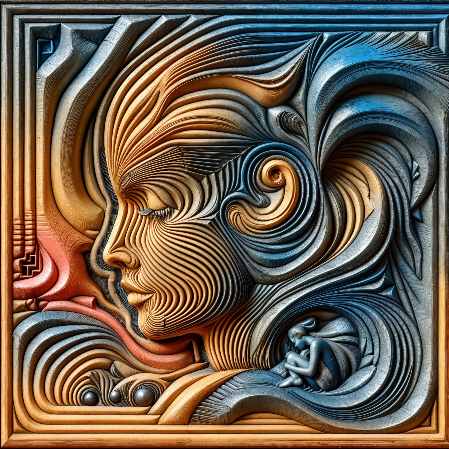 Abstract Female Profile with Swirling Patterns and Colors