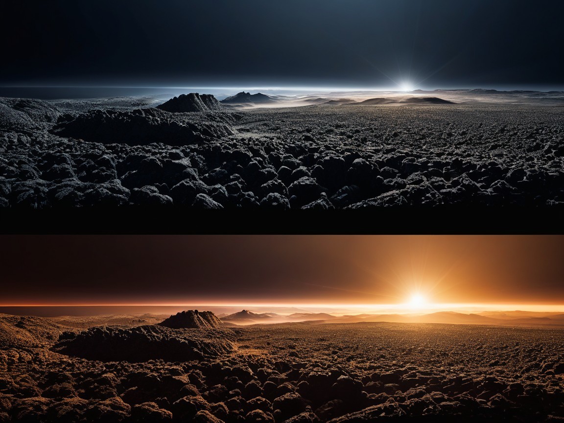 Dramatic Landscape with Contrasting Dark and Light Sections