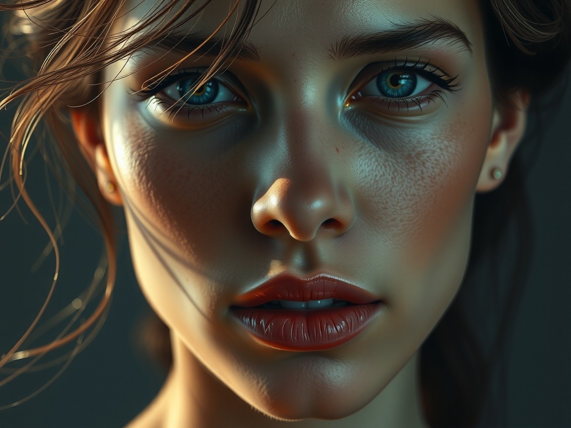 Portrait of a Young Woman with Radiant Skin and Blue Eyes