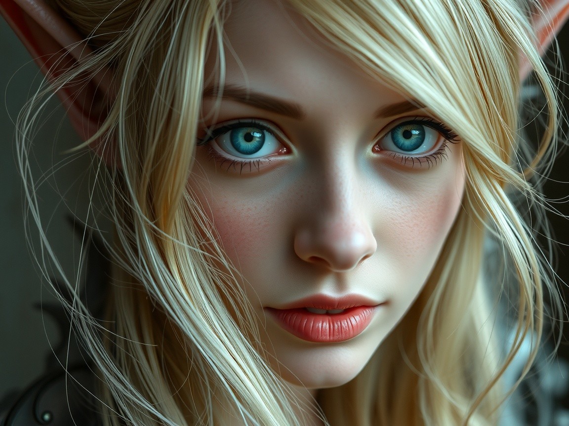 Close-up Portrait of a Young Woman with Blue Eyes