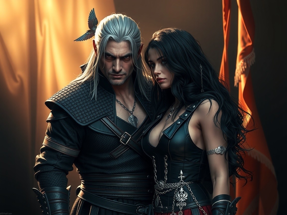 Dark Portrait of Two Intense Characters in Armor