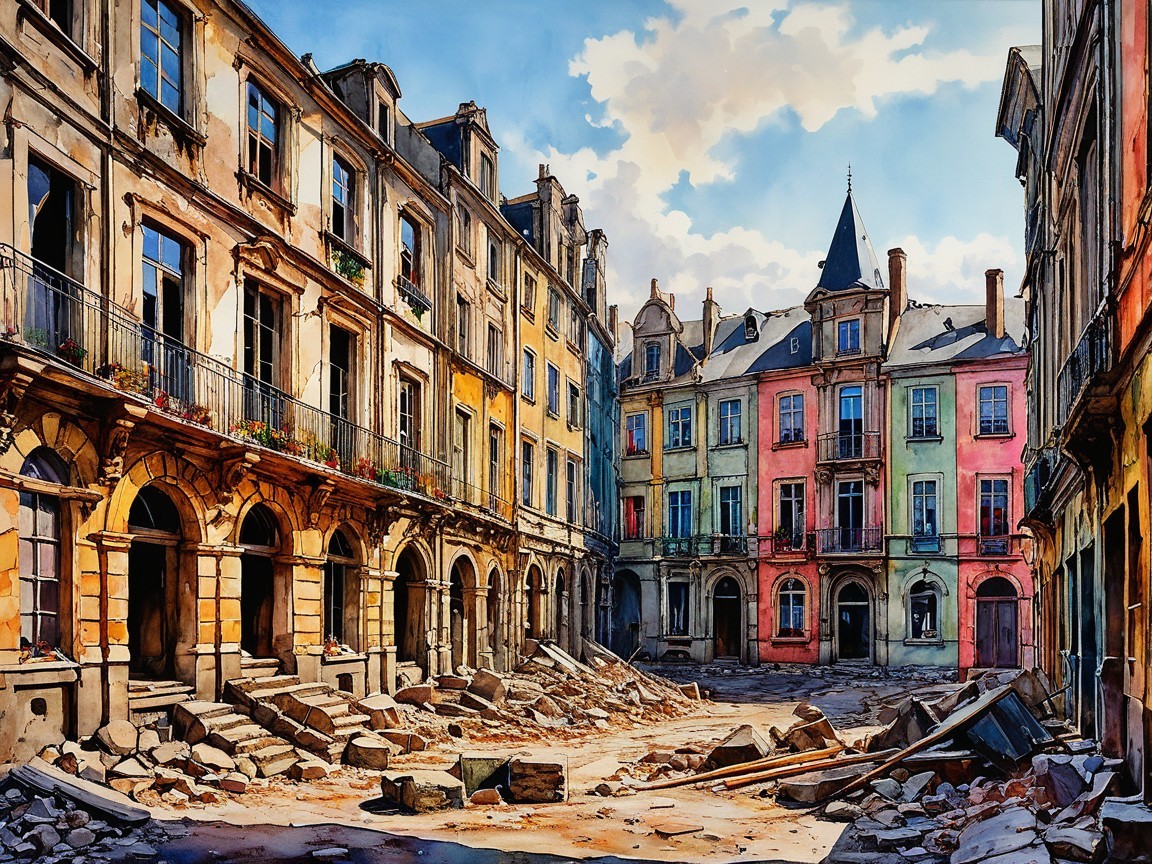 Deserted Urban Landscape with Weathered Buildings