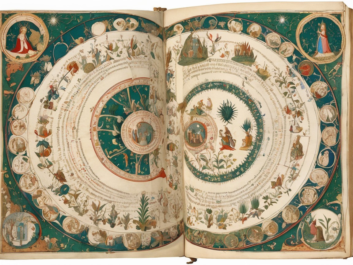 Ancient Manuscript with Intricate Cosmographical Diagram