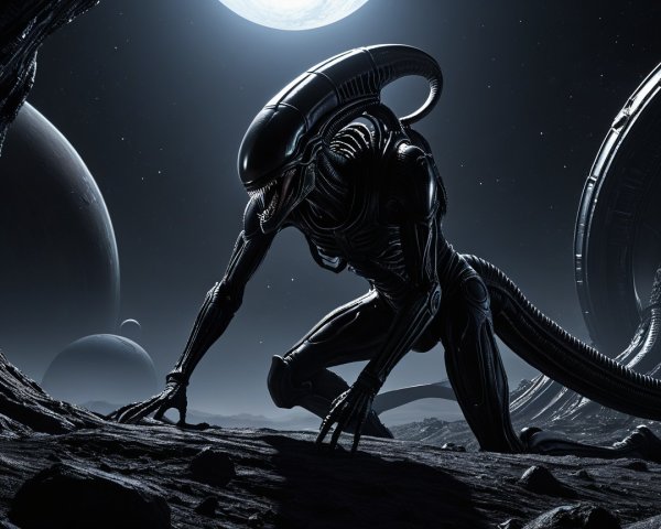 Futuristic Alien Creature in Otherworldly Landscape