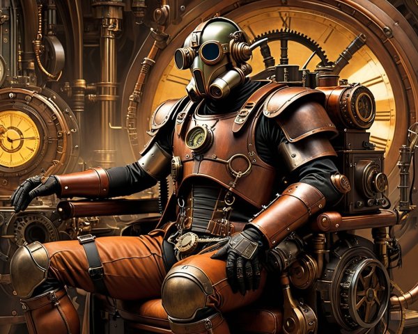 Steampunk Figure in Ornate Chair with Mechanical Devices