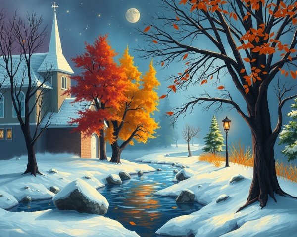 Winter Landscape with Church and Moonlit River