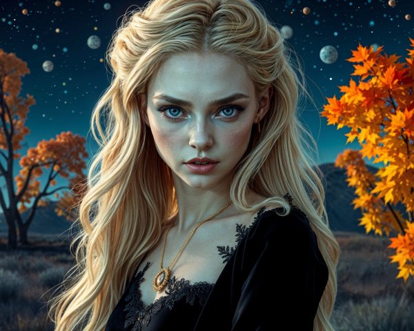 Surreal Landscape with Figure and Autumn Foliage
