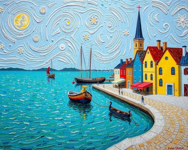 Vibrant Night Sky Over Serene Waterfront Scene