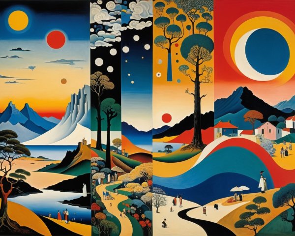 Colorful Panels of Landscapes and Celestial Events