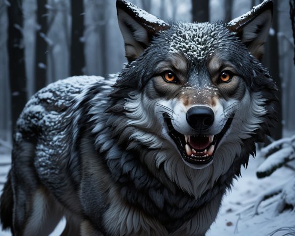 Majestic Gray Wolf in Snowy Forest Setting