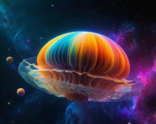 Vibrant Jellyfish in Cosmic Expanse with Nebulae