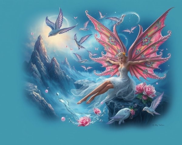 Whimsical Fairy by Serene Lake with Vibrant Wings