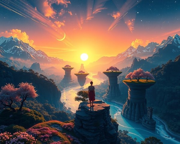 Majestic Sunset Landscape with Mountains and Islands
