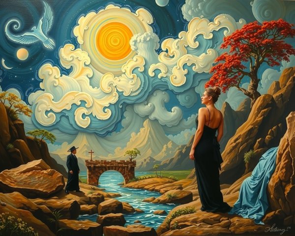 Surreal Landscape with Vibrant Clouds and River
