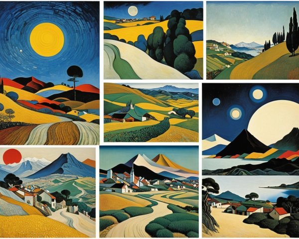 Vibrant Collage of Landscapes with Bold Colors and Shapes