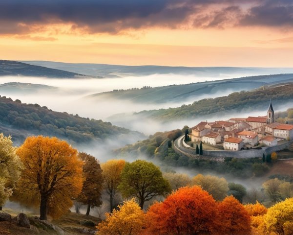 Picturesque Dawn in a Quaint Valley Village