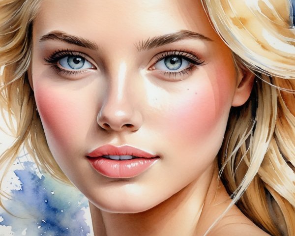 Portrait of a Young Woman with Blue Eyes and Blonde Hair