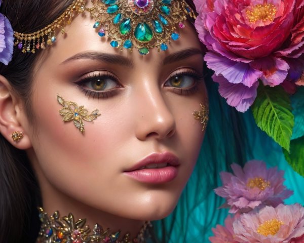 Close-up Portrait of a Young Woman with Green Eyes