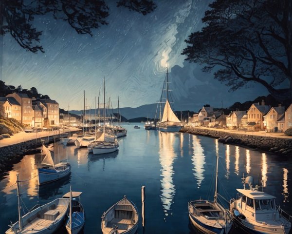 Serene Nighttime Harbor Scene with Soft Lighting