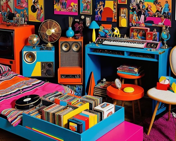 Vibrant Retro-Inspired Bedroom with Bold Colors