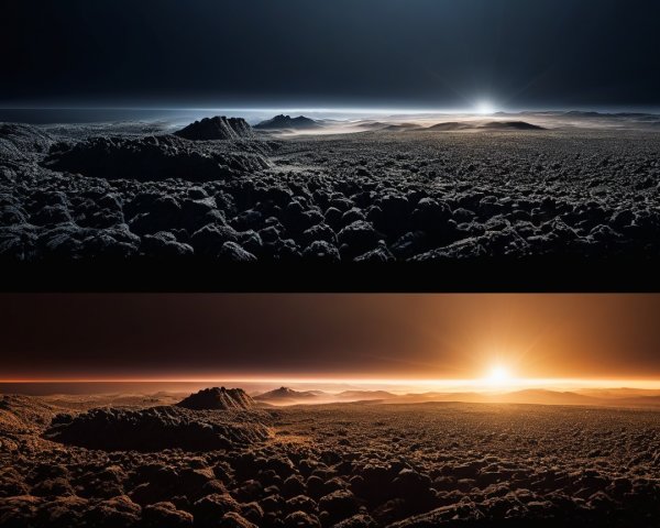 Dramatic Landscape with Contrasting Dark and Light Sections