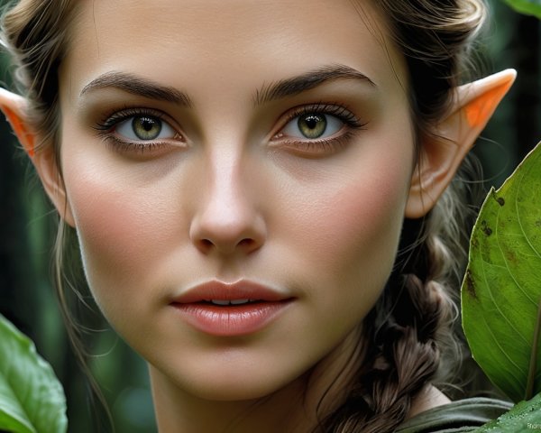 Young woman with green eyes in lush foliage setting