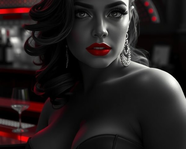 Elegant Woman in Makeup at Dimly Lit Bar
