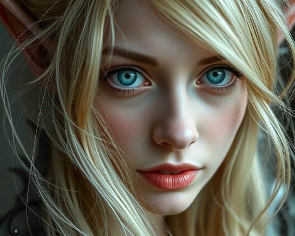 Close-up Portrait of a Young Woman with Blue Eyes