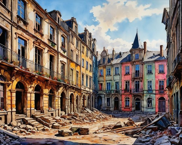 Deserted Urban Landscape with Weathered Buildings